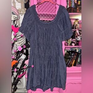 Old Navy Puff-Sleeve Tiered Smocked Embroidered Mini Swing Dress for Women Sz XL